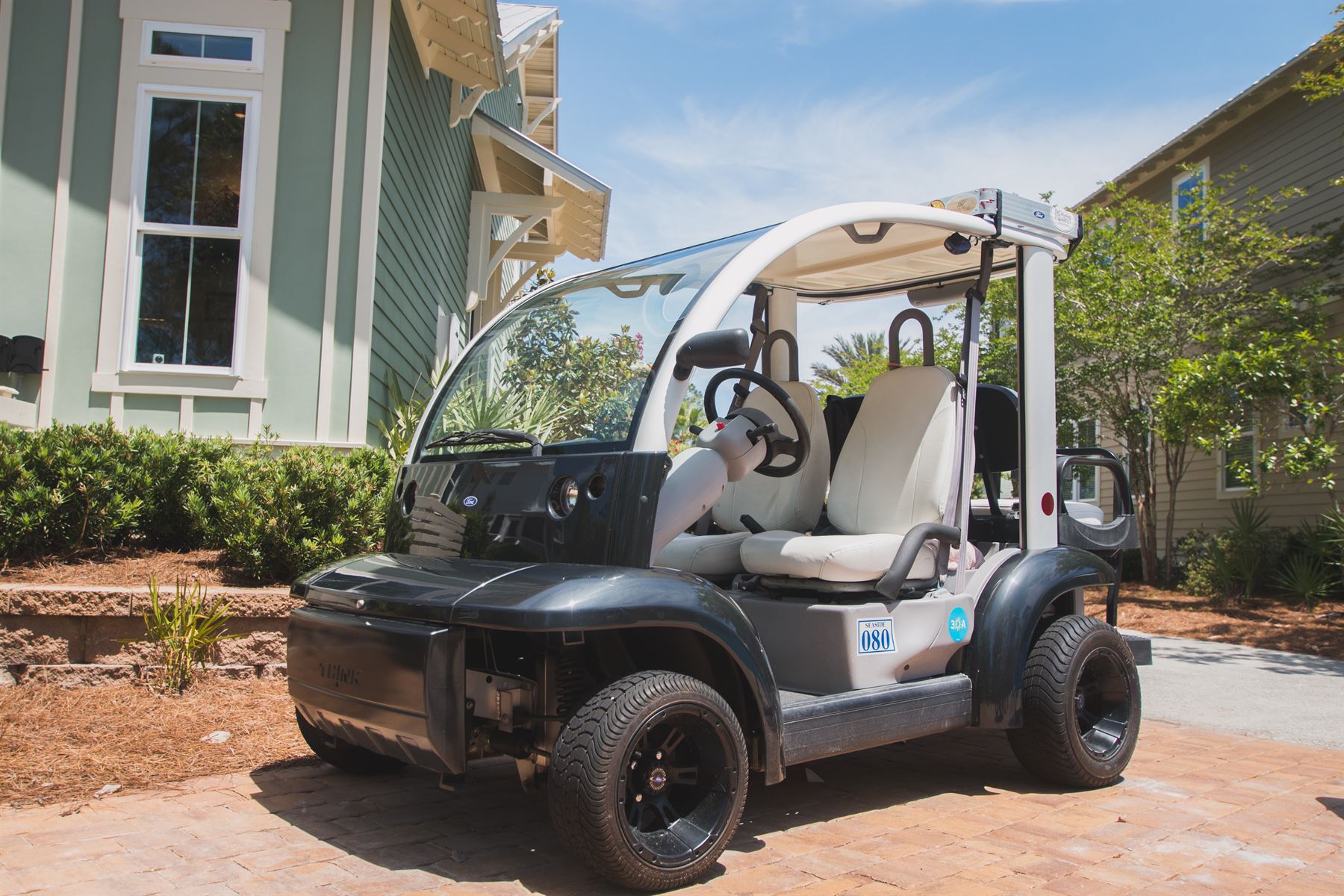 Black and white golf cart